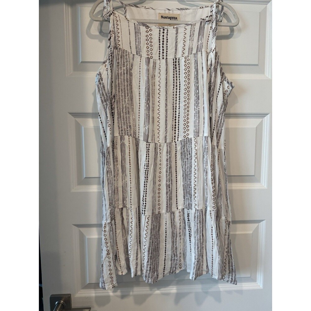 Savanna Jane Spaghetti Strap Sun Dress Women's 2X Beige Sleeveless Boho
